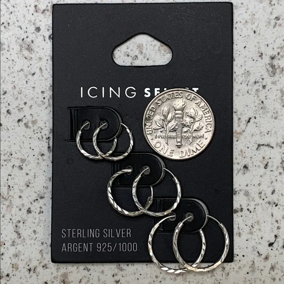 ICING Select Set of Three Mini Sterling Silver Earrings 925 - Picture 5 of 5
